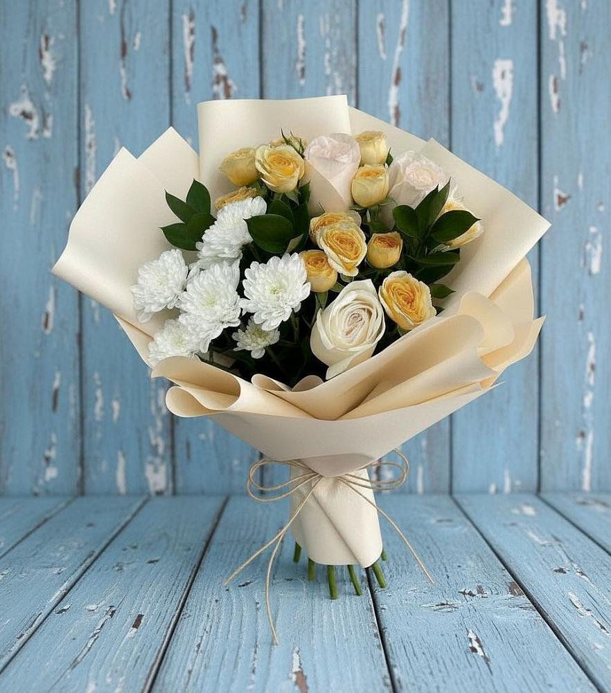 Букет цветов из: Розы и Хризантемы в Сосновке