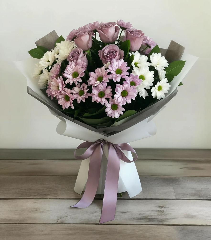 Букет цветов из: Хризантемы и Розы в Сосновке