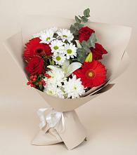 Букет цветов из:  Розы, Хризантемы, Герберы и Лилии #REPLACE_PRED# Сосновке