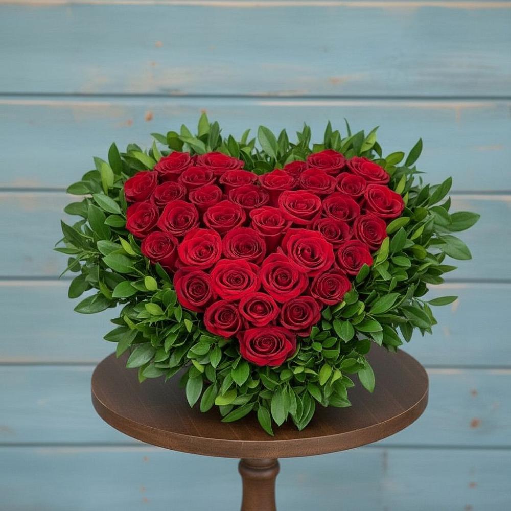 Цветочная композиция из Розы в виде сердца в Сосновке