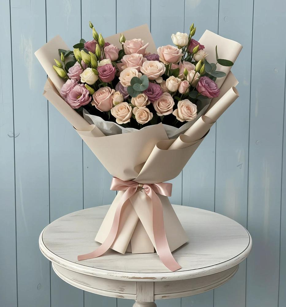 Букет цветов из: Розы и Лизиантусы в Сосновке