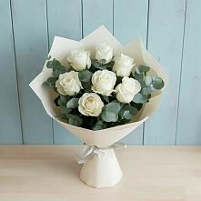 Букет Белые розы в Эвкалипте #REPLACE_PRED# Сосновке